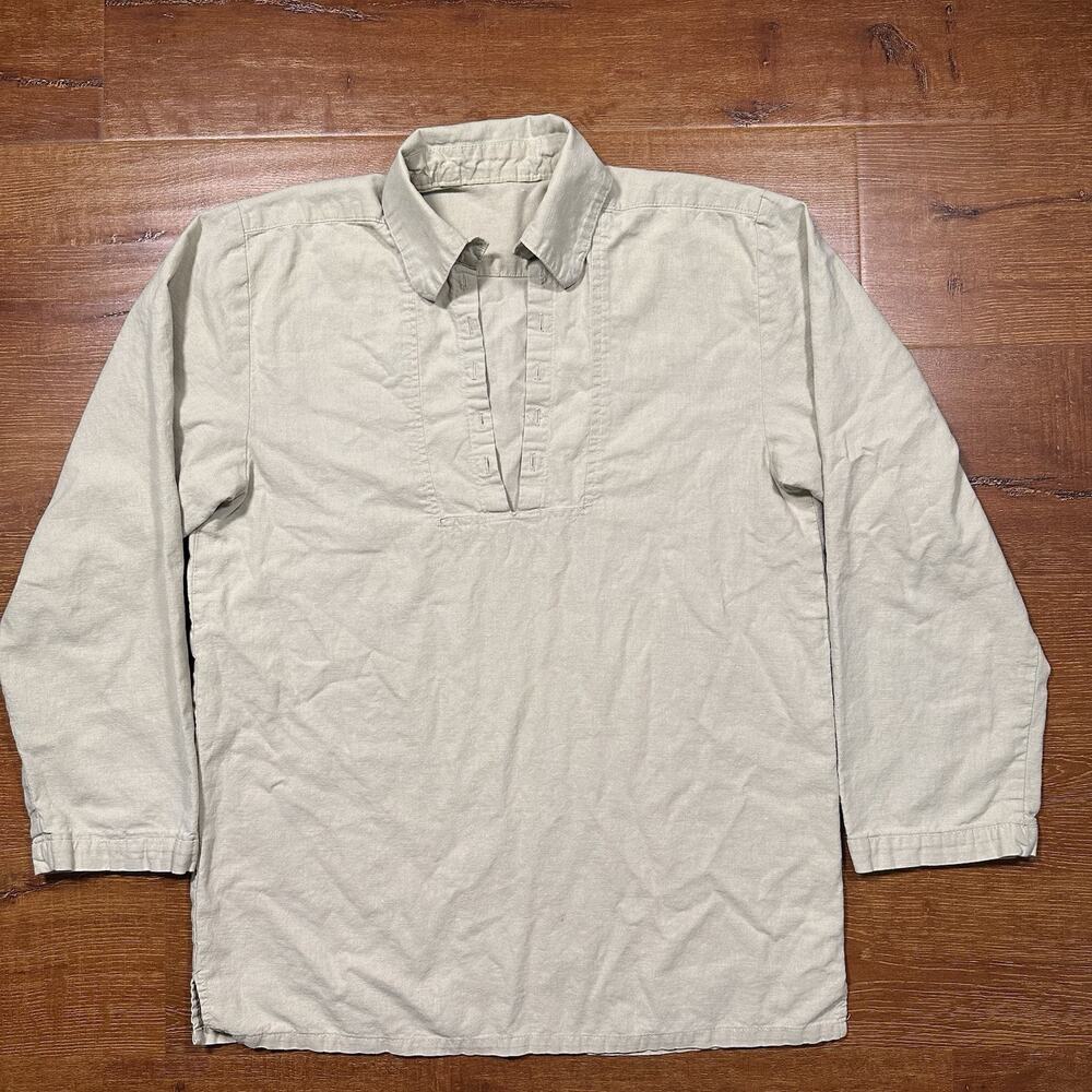 Vintage Frontier Tunic Popover Shirt Mens L Beige Tunic Banded Placket Smock VTG